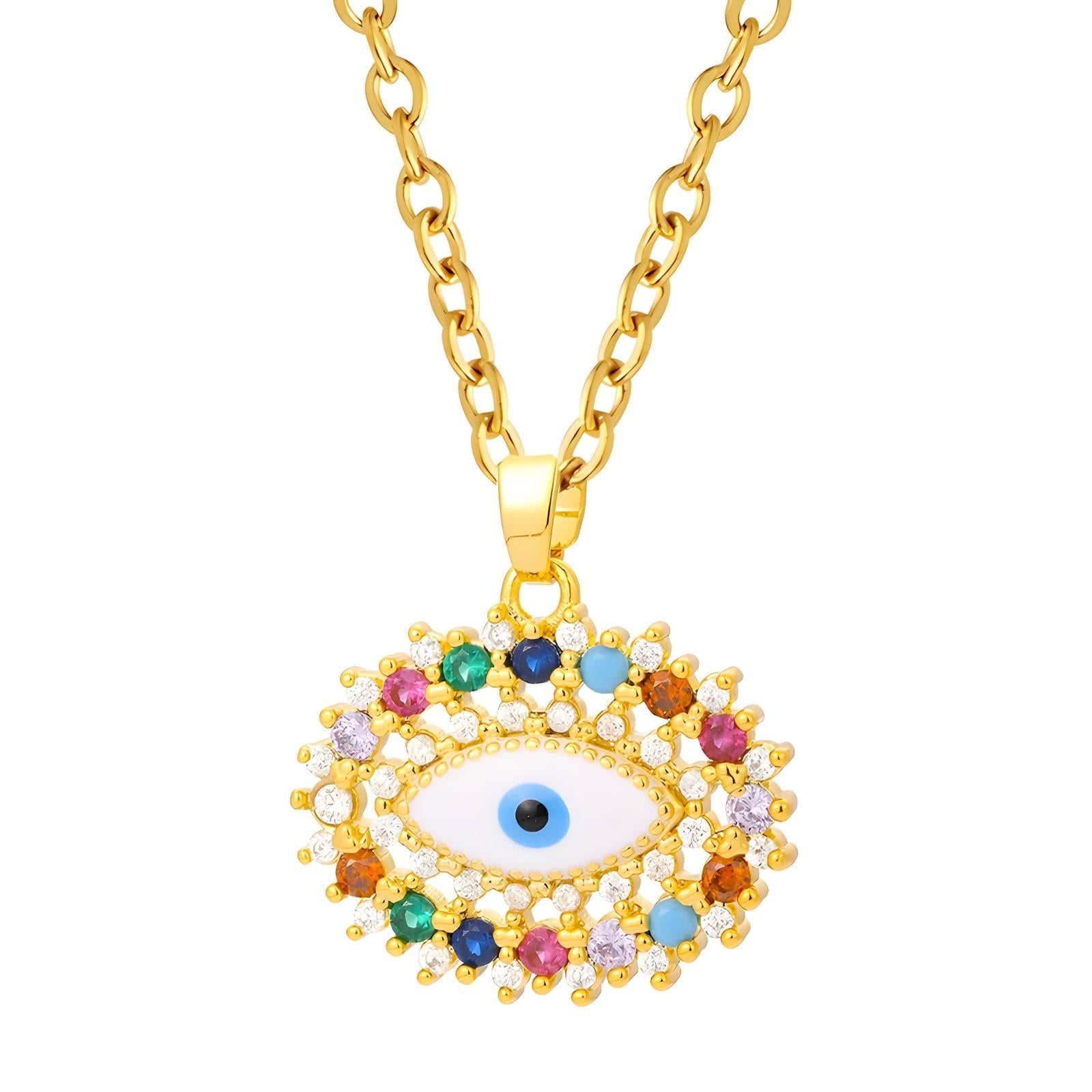 Rainbow Evil Eye Pendant Necklace