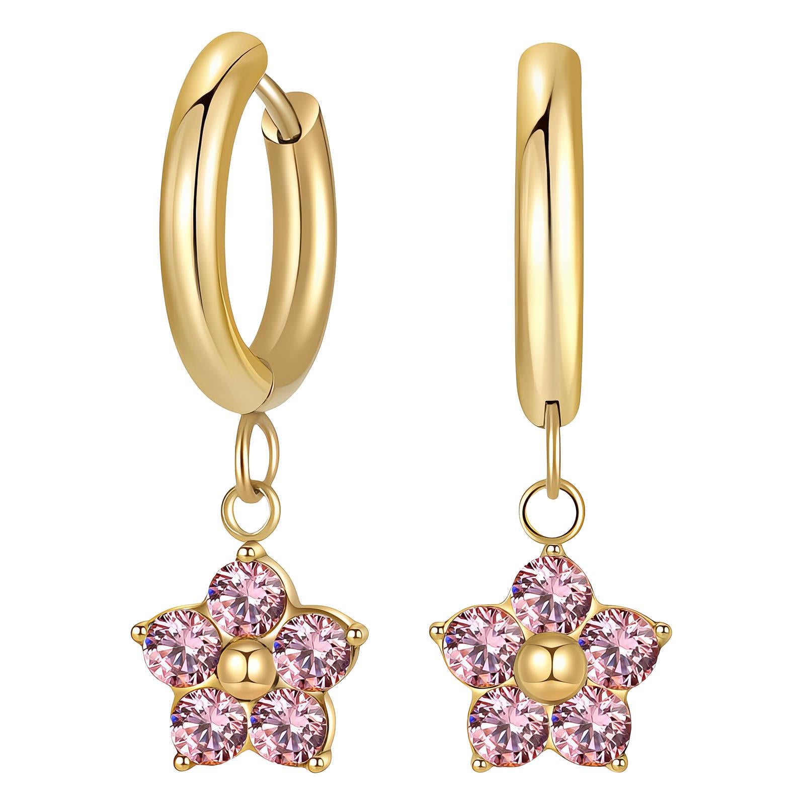 Touch of Pink Floral Hoop Earrings